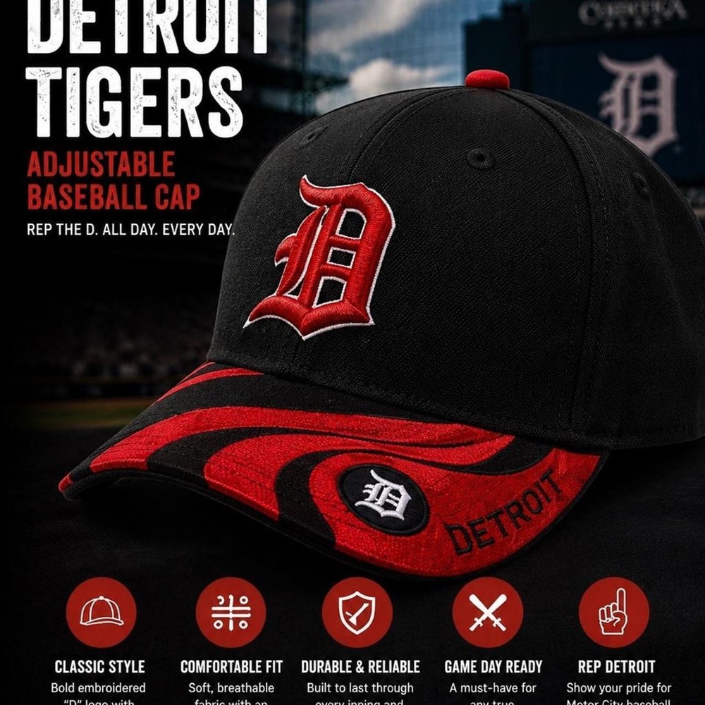 Detroit Tigers MLB Baseball Cap Black Red Tiger Stripes Embroidered Hat